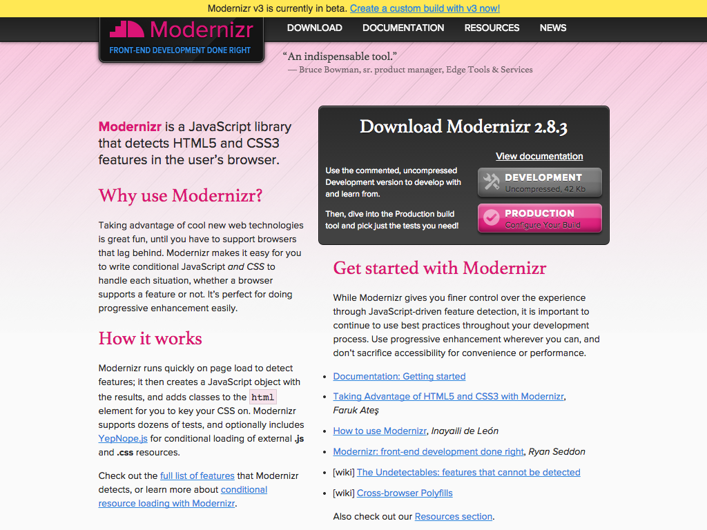 Modernizr Screenshot